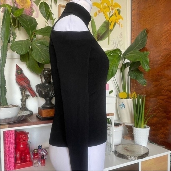 Milly Black Cut Off Shoulder Y2K Turtleneck Knit Size S - Picture 6 of 12